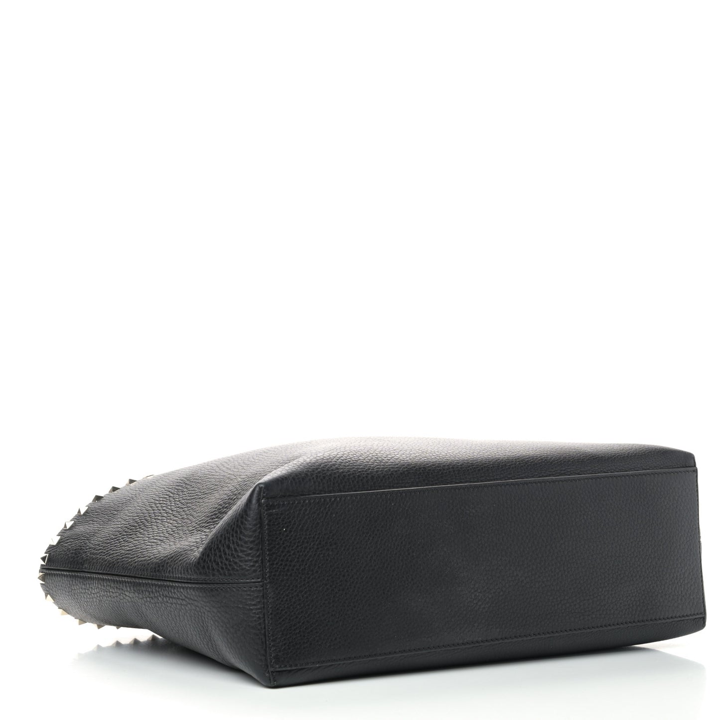 Grained Calfskin Rockstud Shoulder Tote Black