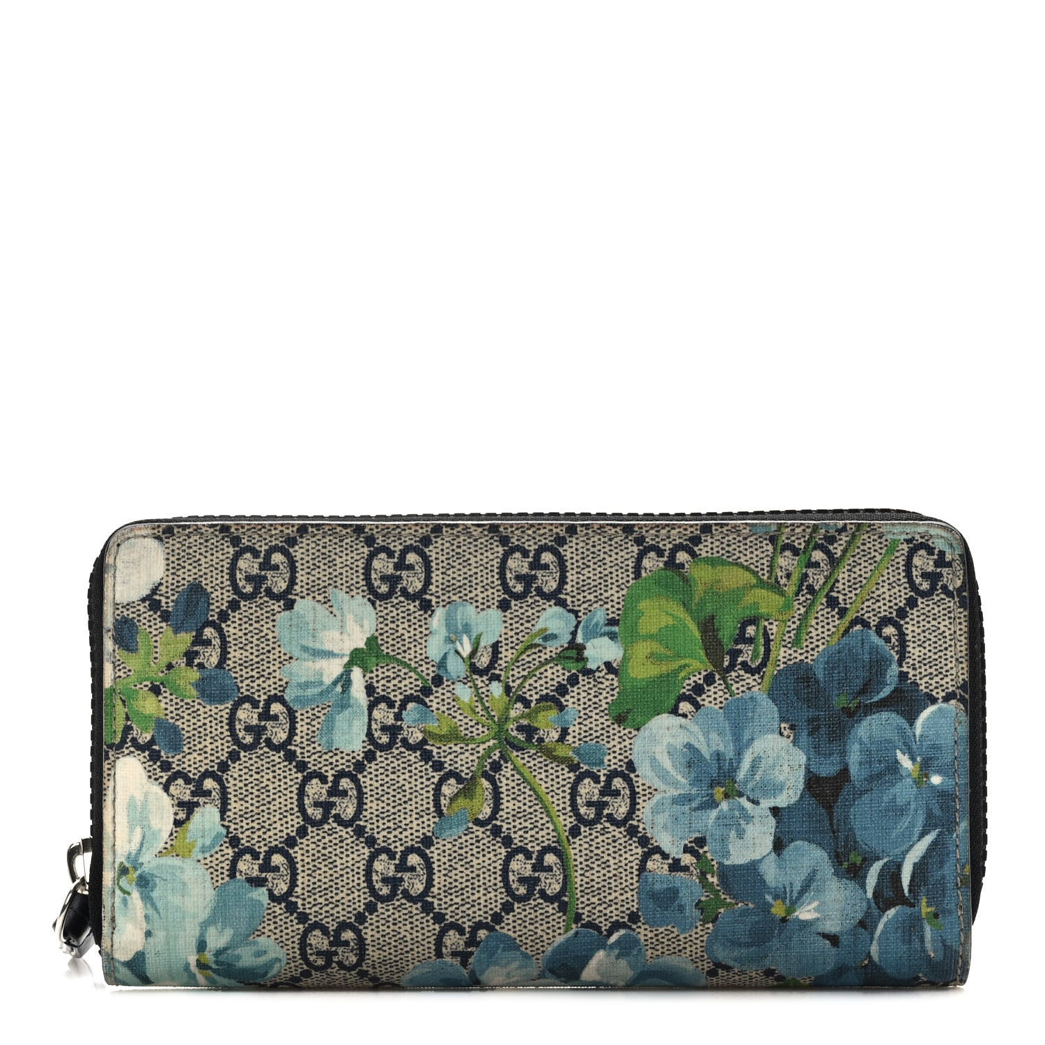 Gucci GG Supreme Monogram Blooms Zip Around Wallet Blue 1 of 6