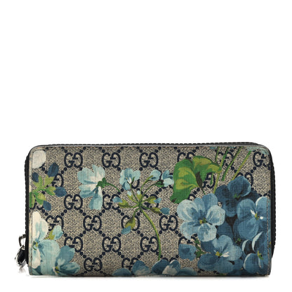 Gucci GG Supreme Monogram Blooms Zip Around Wallet Blue 1 of 6