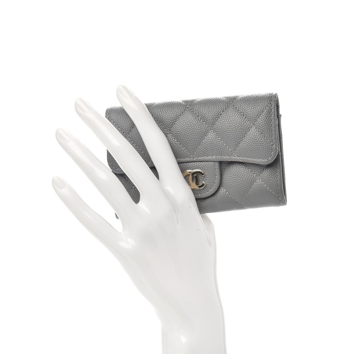 Caviar Quilted Flap Card Holder Wallet Dark Grey