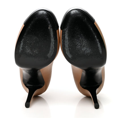 Chanel Lambskin Bow Cap Toe CC Pumps 40 Beige Black 5 of 8