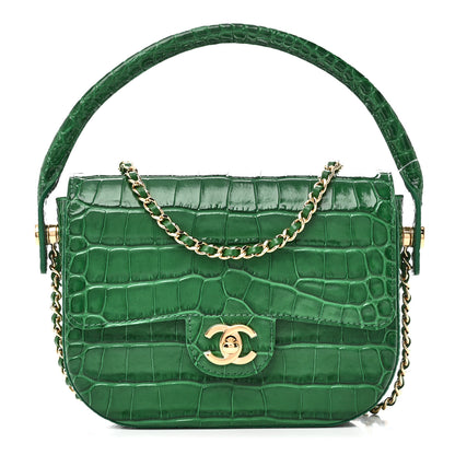 Chanel Calfskin Crocodile Embossed Turn Around Mini Flap Emerald 1 of 11