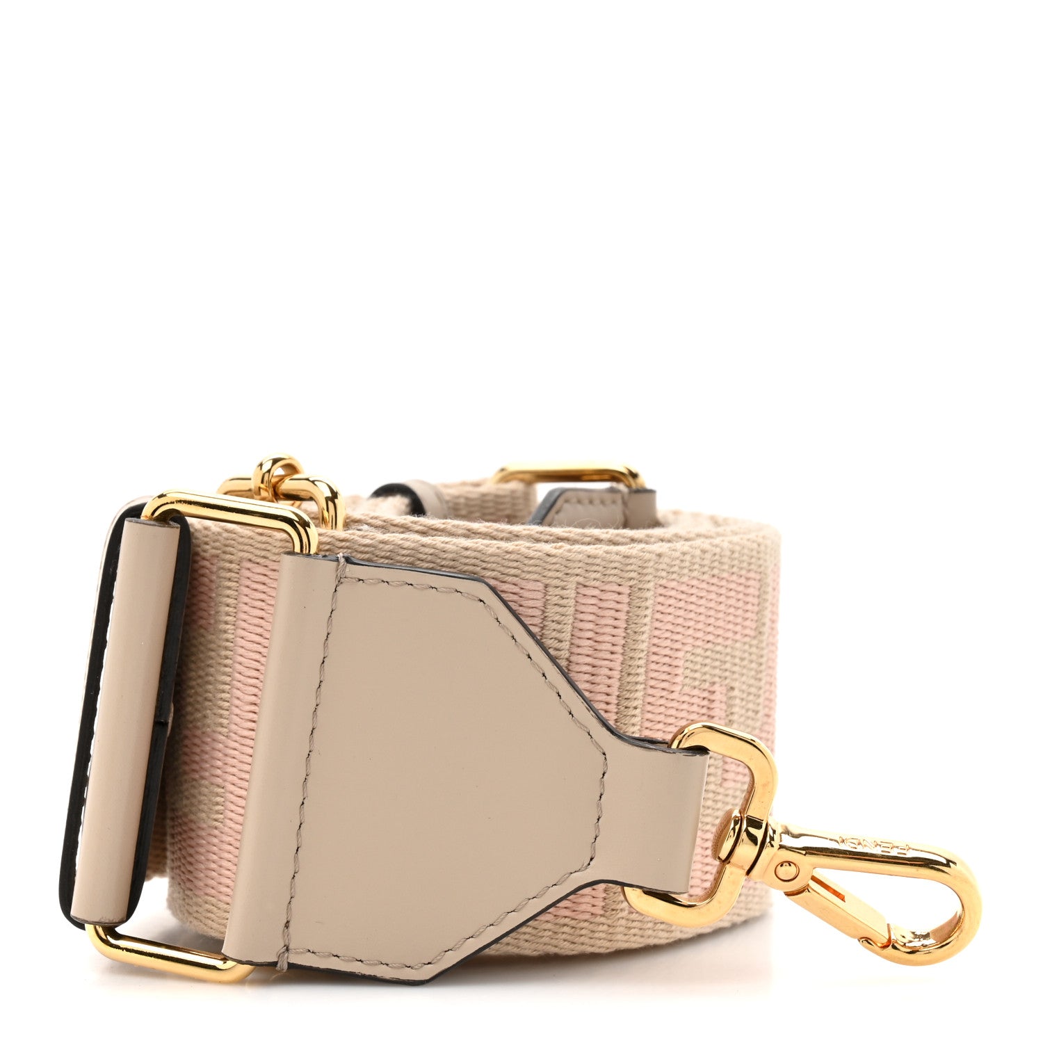 Fendi Jacquard Ribbon Vitello King FF Bi-Color Intreccio Adjustable Strap You Beige Pink 1 of 5