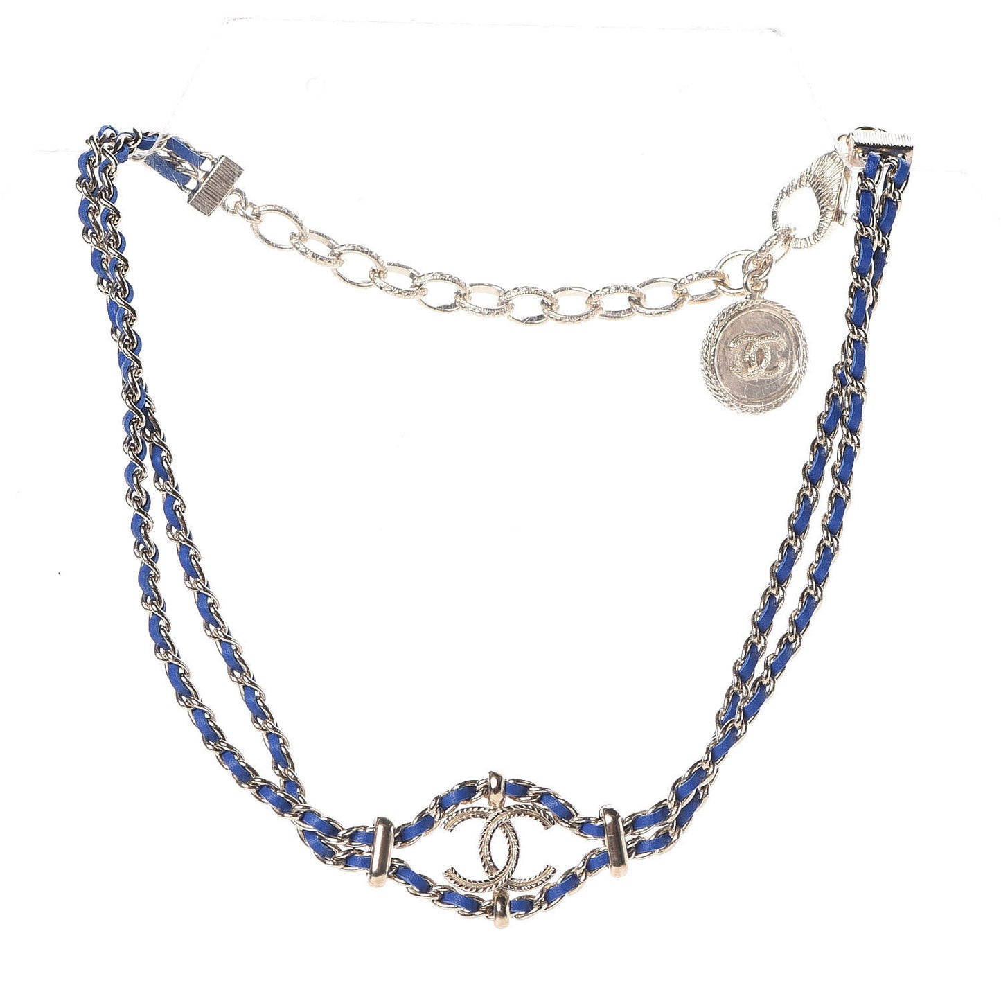 Metal Lambskin CC Chain Link Necklace Blue
