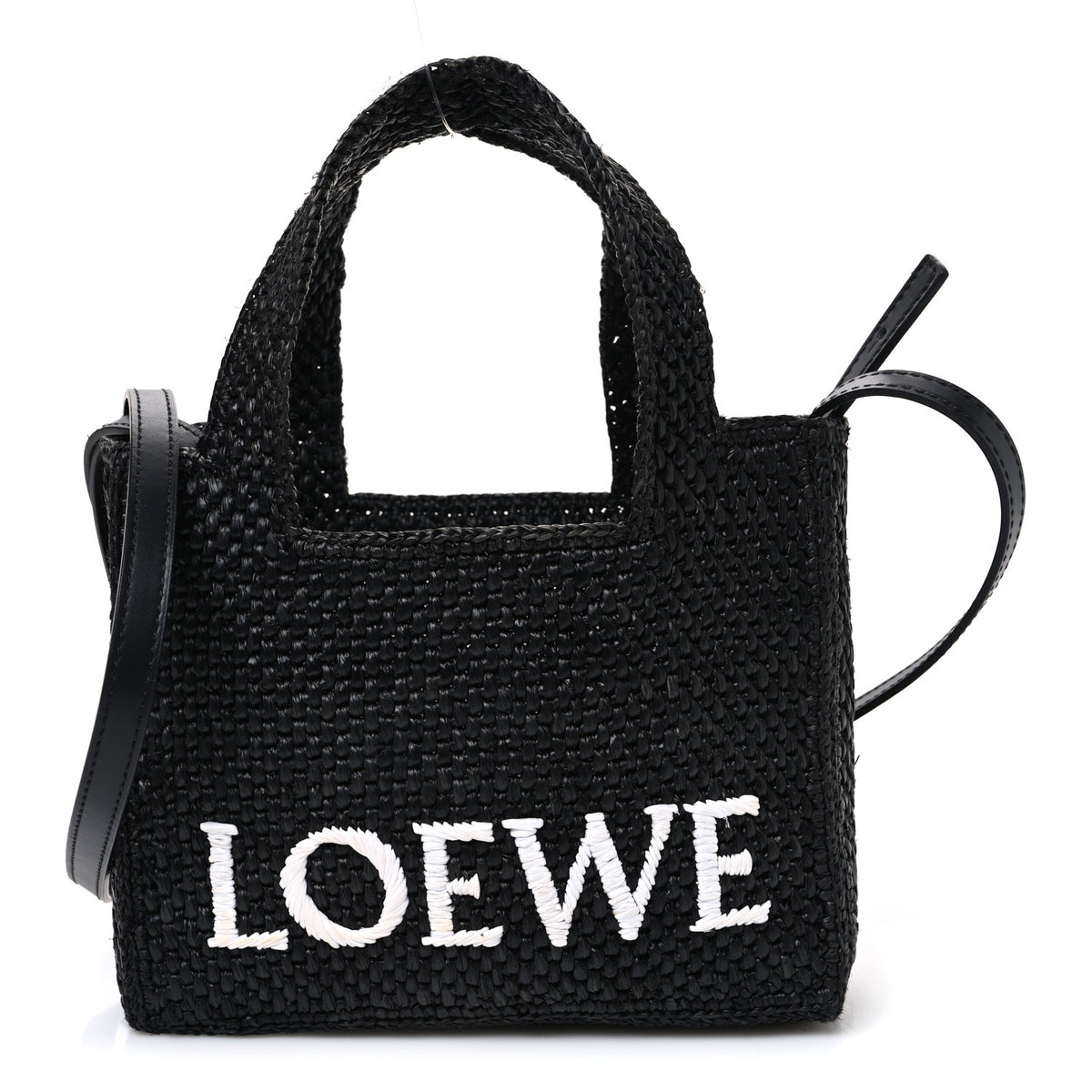 X PAULA'S IBIZA Raffia Mini Font Tote Black