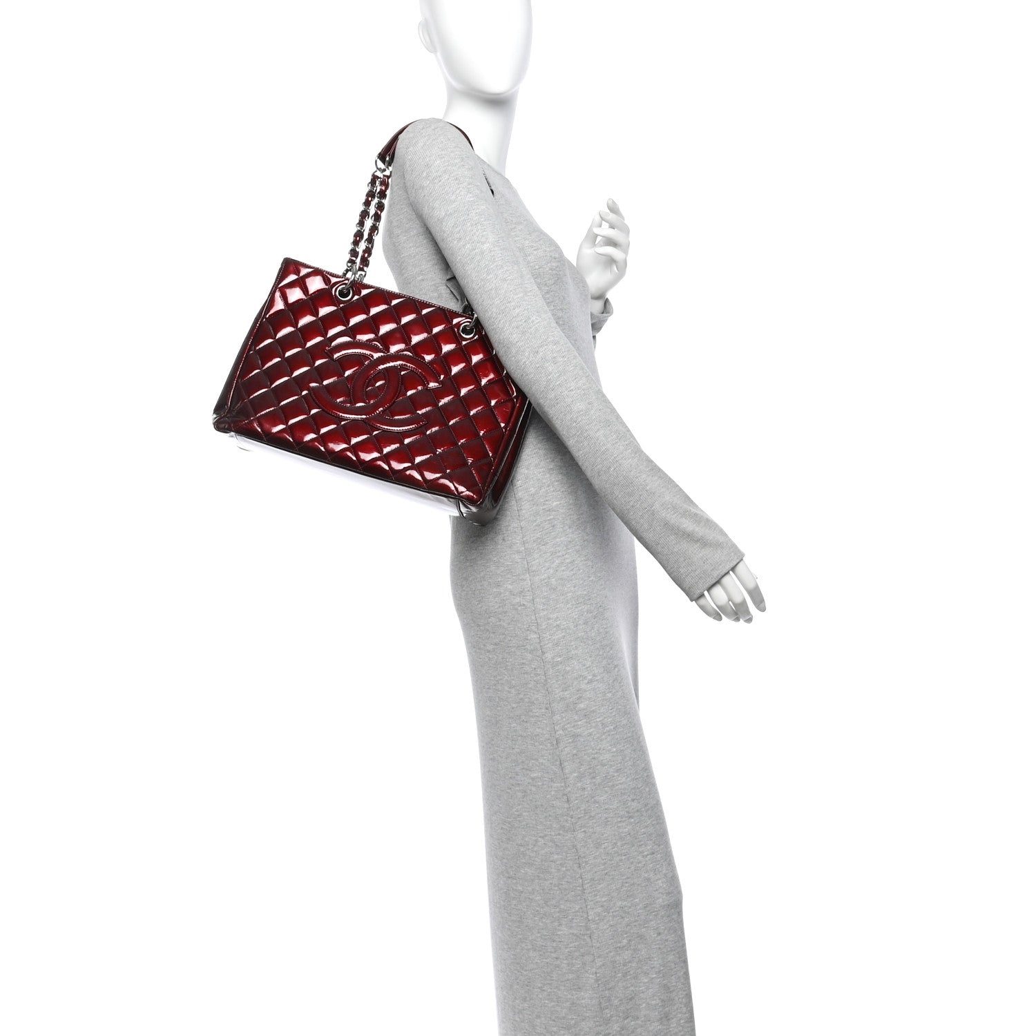 Chanel Patent Quilted Grand Shopping Tote GST Dark Bordeaux 2 of 10
