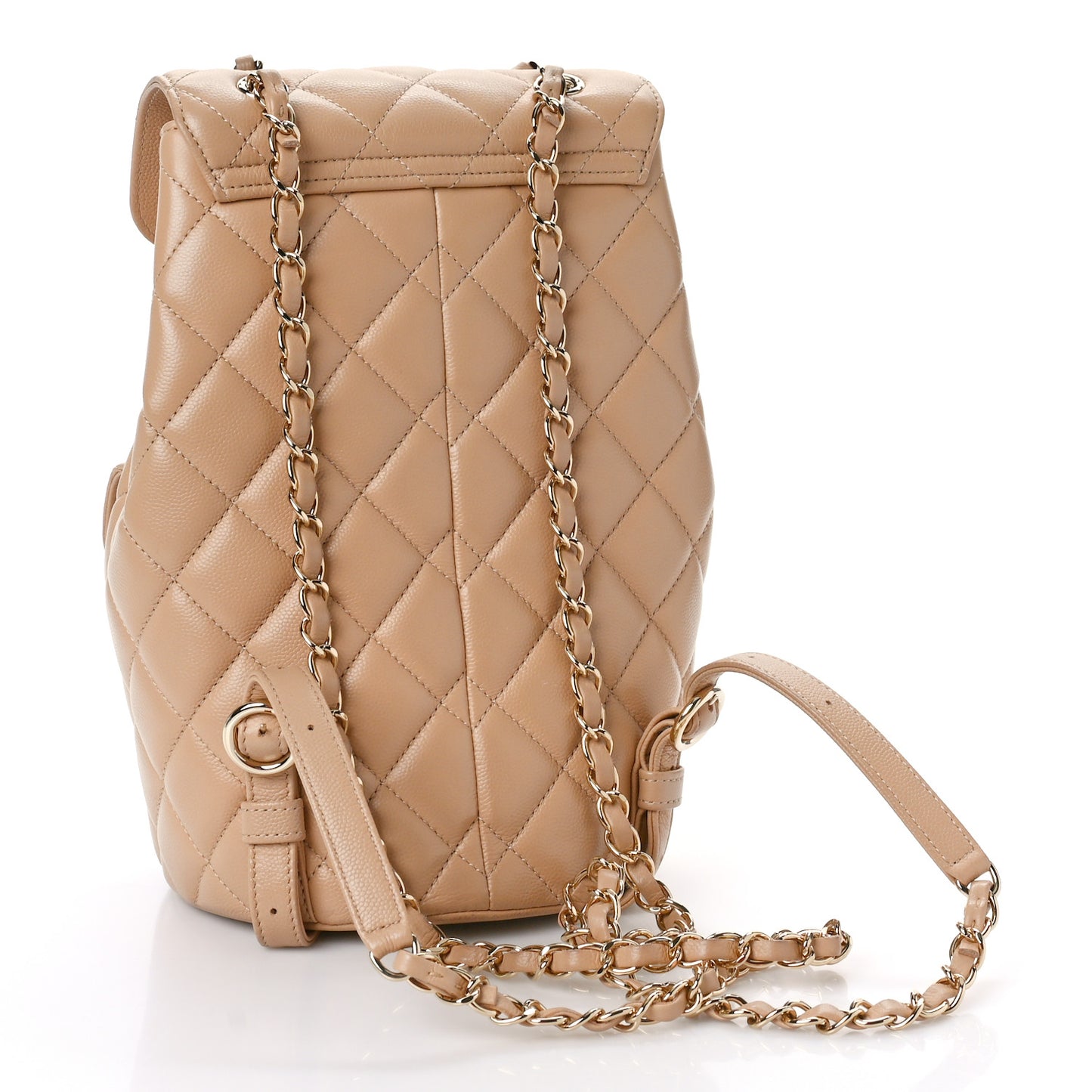 Caviar Quilted Double Pocket Backpack Beige