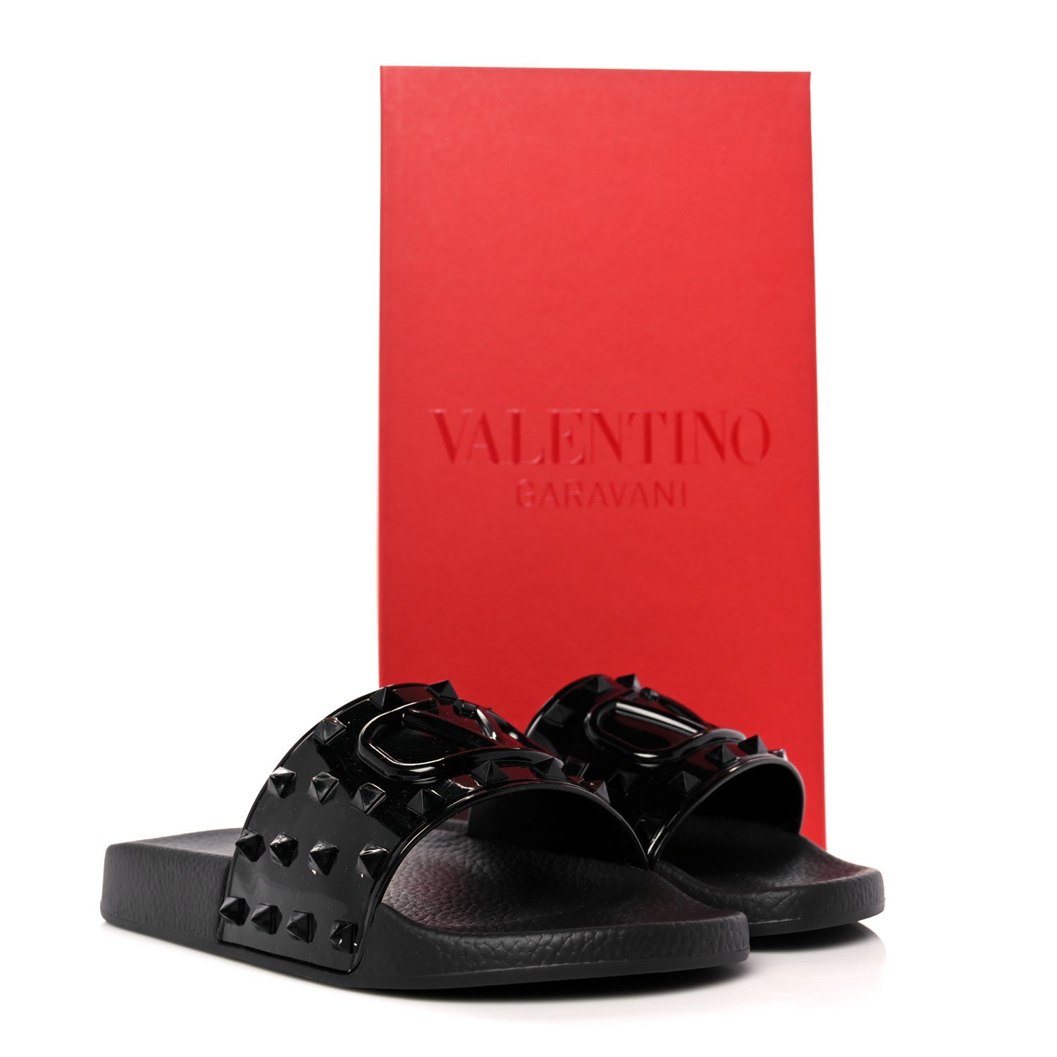 Valentino Garavani Patent Rubber Mens Rockstud VLogo Slide Sandals 40 Black 7 of 7