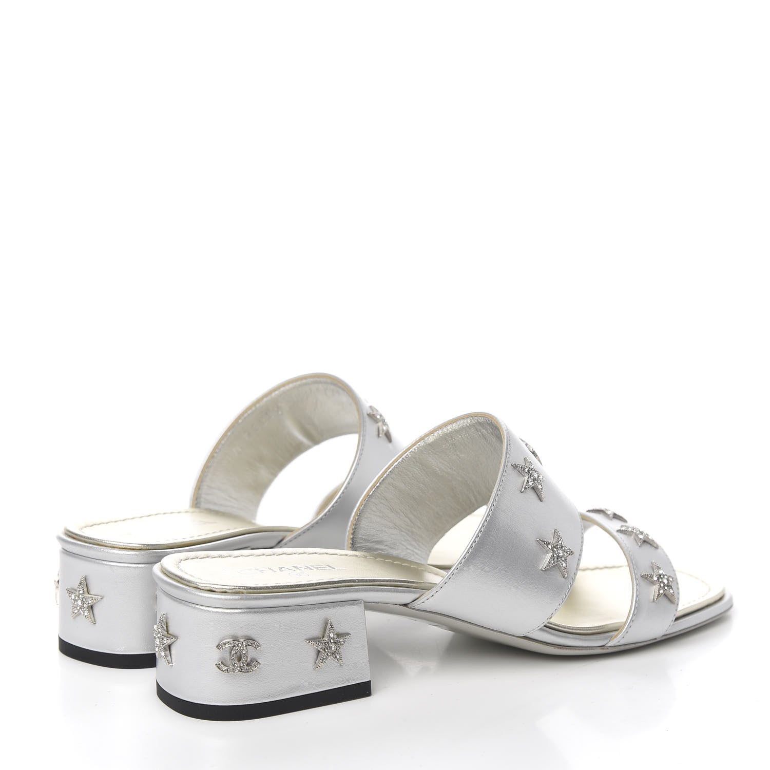 Chanel Iridescent Calfskin Crystal Stars Mules 38 Silver 4 of 8