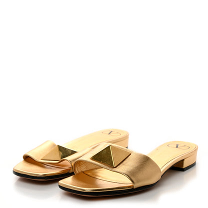 Valentino Garavani Metallic Nappa One Stud 20mm Slide Sandals 39.5 Antique Brass 3 of 12