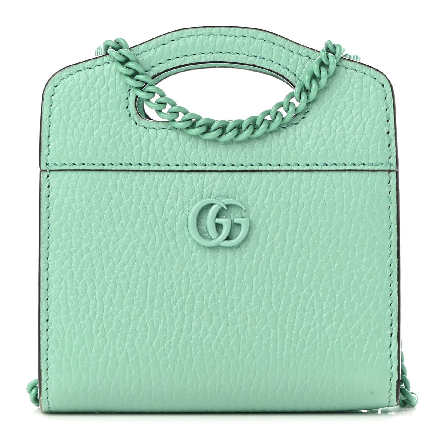 Dollar Calfskin Enamel Monochrome GG Marmont Top Handle Card Case Wallet Pepperlight Mint