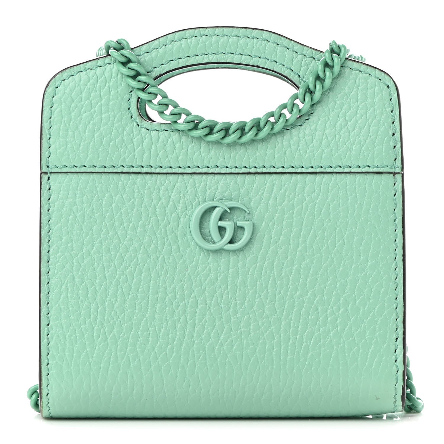 Gucci Dollar Calfskin Enamel Monochrome GG Marmont Top Handle Card Case Wallet Pepperlight Mint 1 of 9