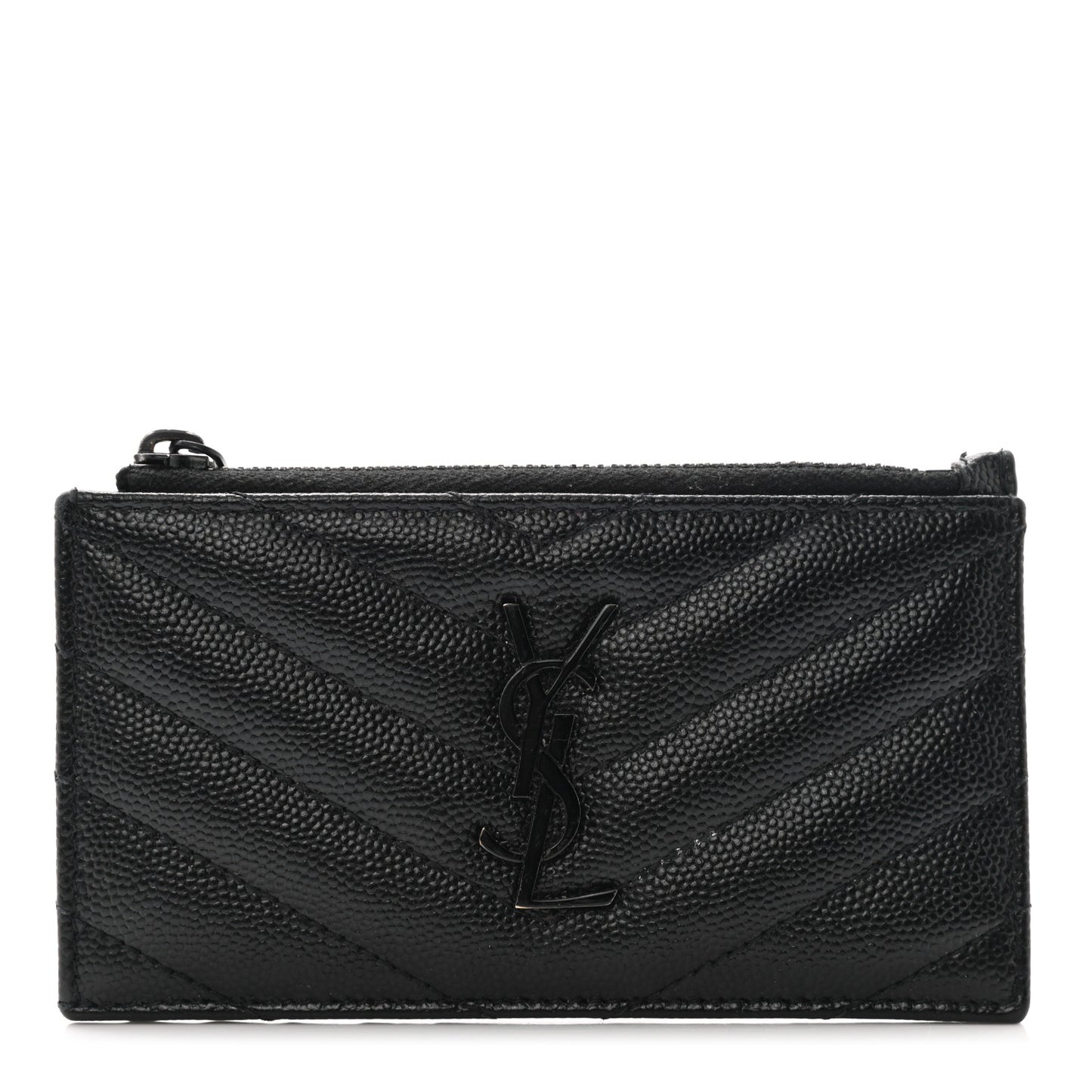 Grain De Poudre Matelasse Chevron Monogram Fragments Zippered Card Case Black