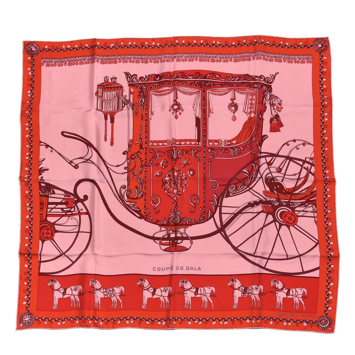 Hermes Silk Coupe De Gala Scarf 90 Rose Pale Rouge Fuchsia 1 of 6