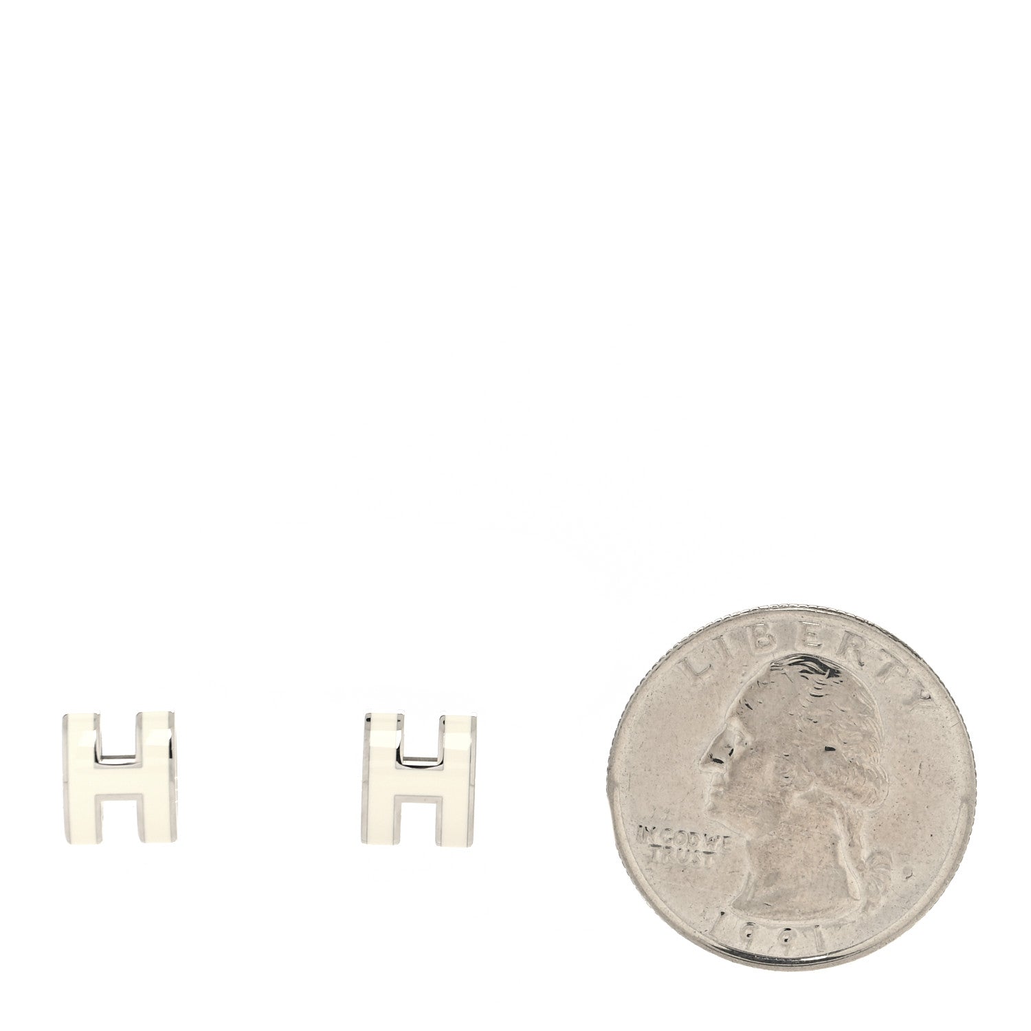 Hermes Palladium Lacquered Mini Pop H Earrings White 2 of 5