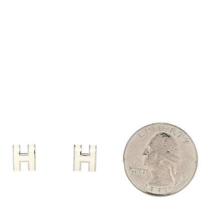Hermes Palladium Lacquered Mini Pop H Earrings White 2 of 5