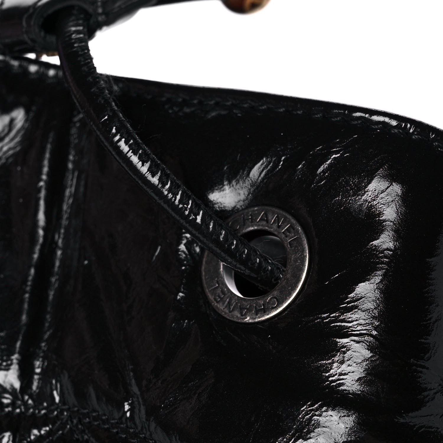 Chanel Shiny Aged Calfskin CC Chain Drawstring Bag Black 12 of 12