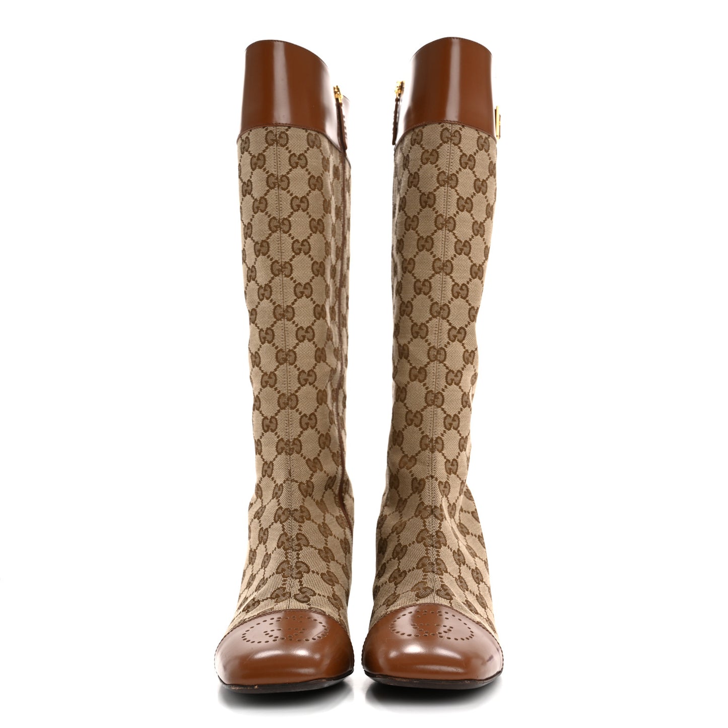 Monogram Cordovan Lux GG Knee High Boots 40.5 Beige Cuir