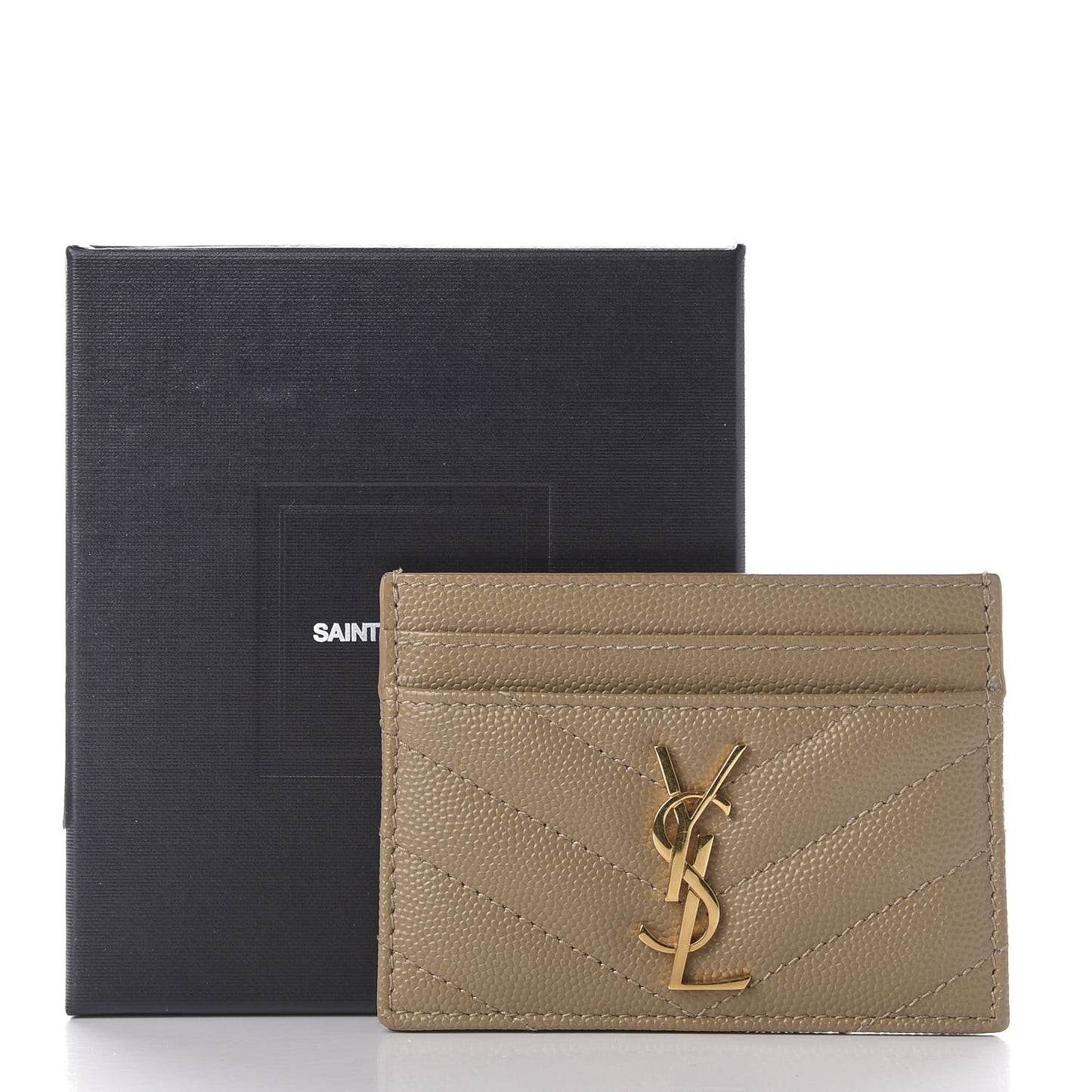 Grain De Poudre Matelasse Chevron Monogram Credit Card Case Dark Latte