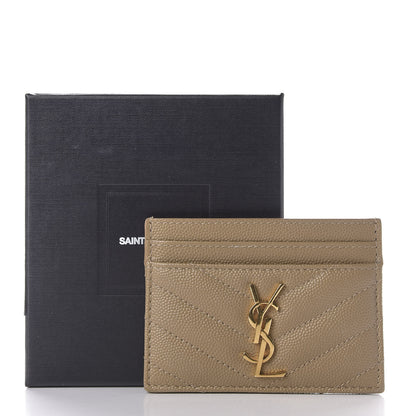 Saint Laurent Grain De Poudre Matelasse Chevron Monogram Credit Card Case Dark Latte 8 of 8