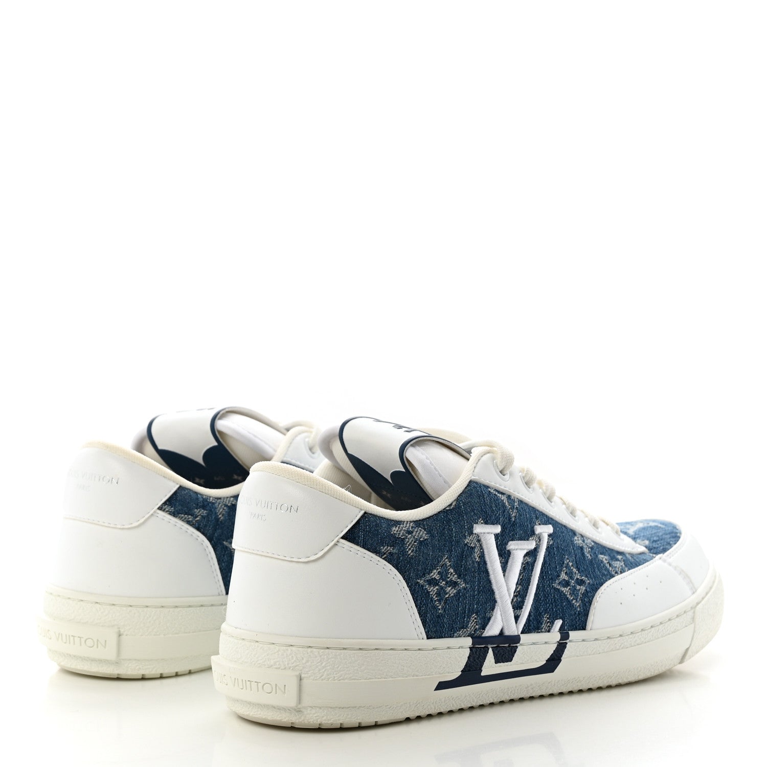 Louis Vuitton Calfskin Monogram Denim Womens Charlie Sneakers 40 White Blue 4 of 10