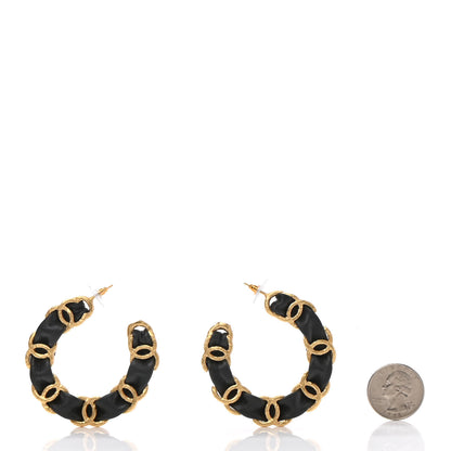 Chanel Lambskin CC Chain Hoop Earrings Gold Black 2 of 5