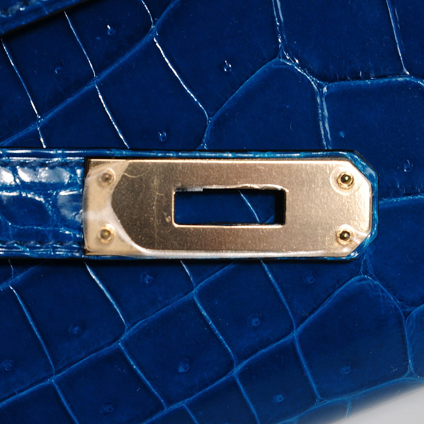 Shiny Niloticus Crocodile Kelly Cut Pochette Bleu Izmir