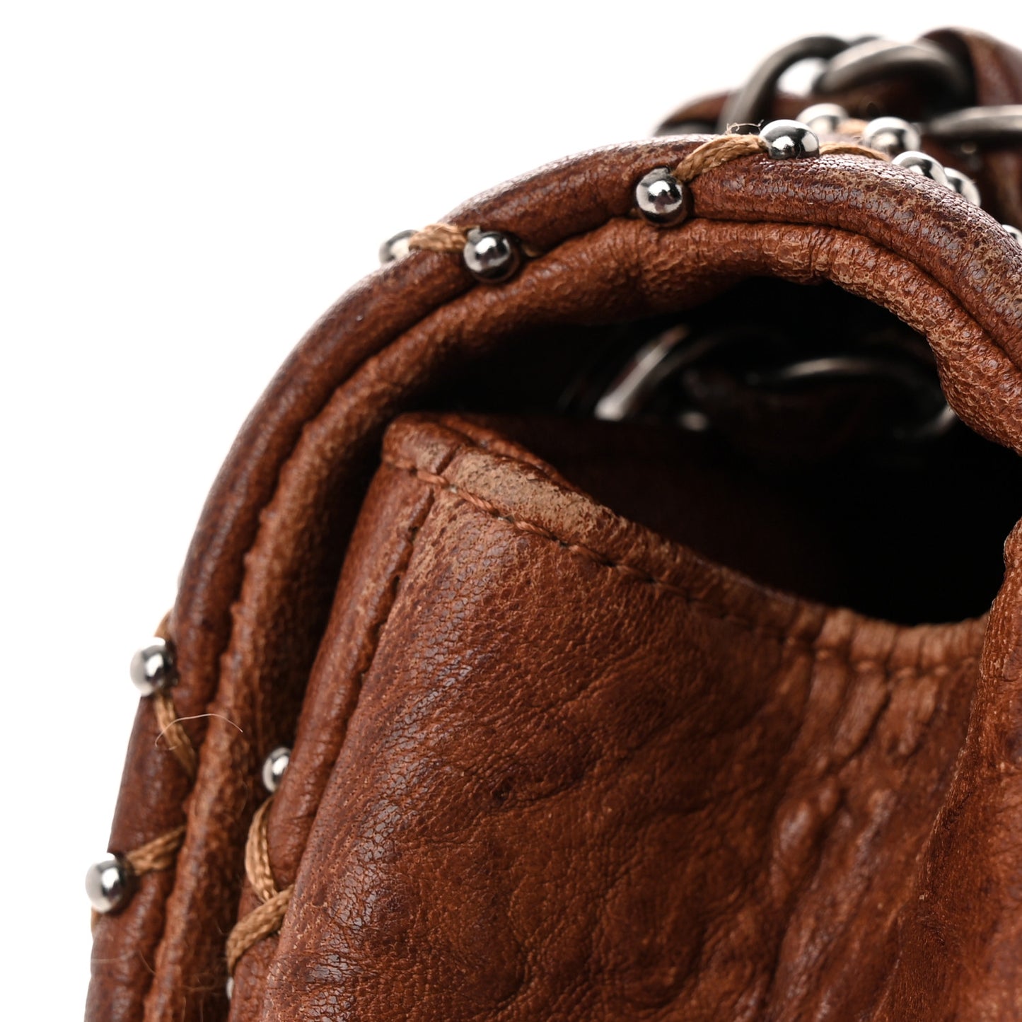 Crumpled Lambskin Studded Paris Dallas Flap Bag Brown