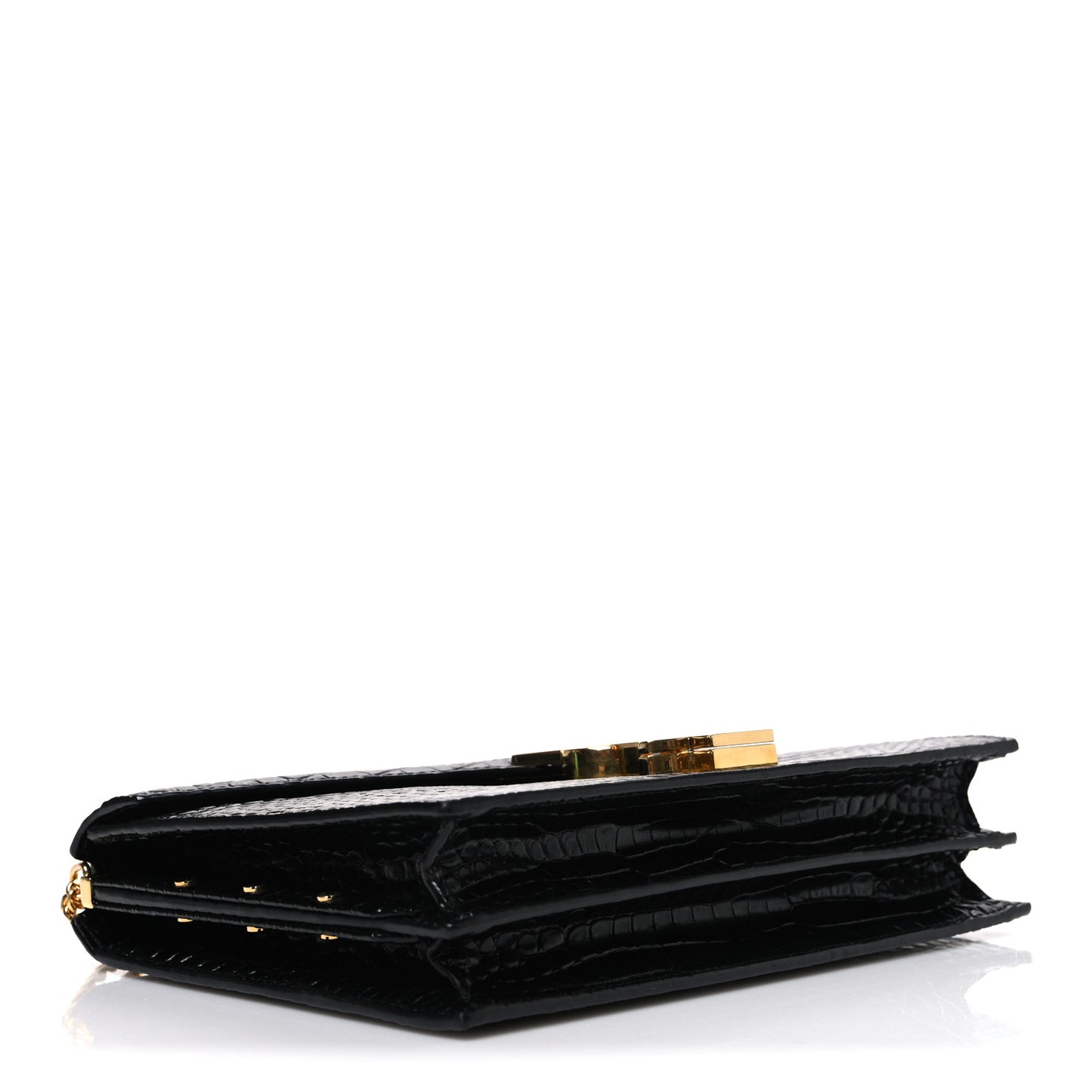 Calfskin Crocodile Embossed Monogram Cassandra Clasp Bag Black