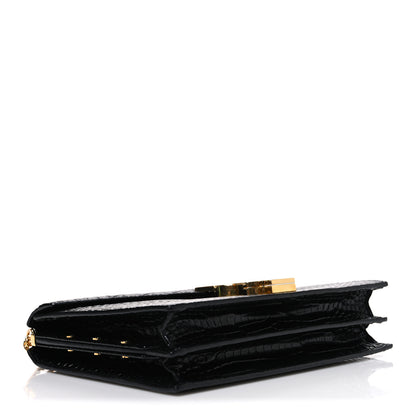 Saint Laurent Calfskin Crocodile Embossed Monogram Cassandra Clasp Bag Black 4 of 11