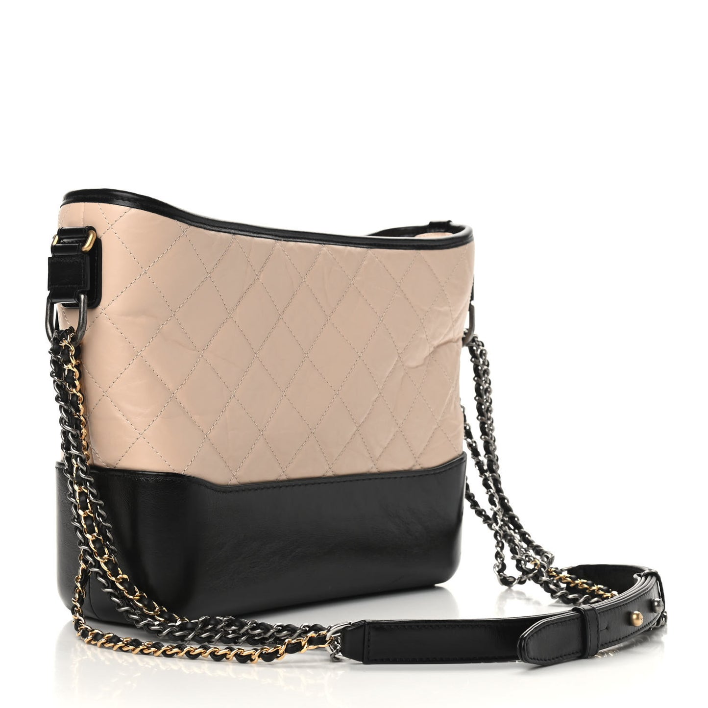 Aged Calfskin Quilted Medium Gabrielle Hobo Beige Black