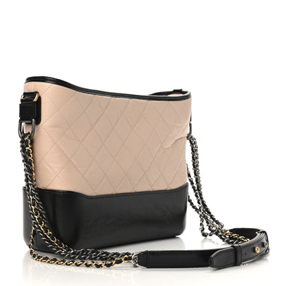 Chanel Aged Calfskin Quilted Medium Gabrielle Hobo Beige Black 3 of 9