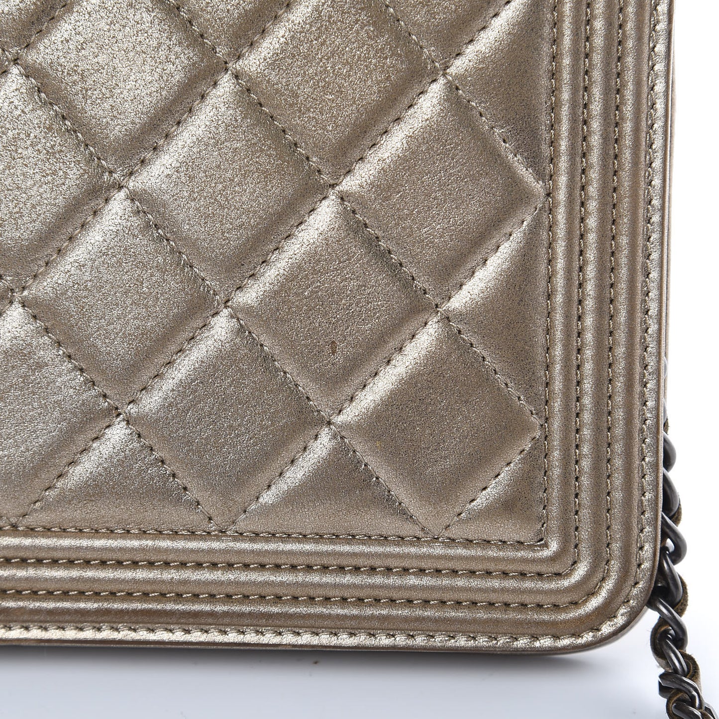 Metallic Calfskin Quilted Boy Wallet On Chain WOC Gold