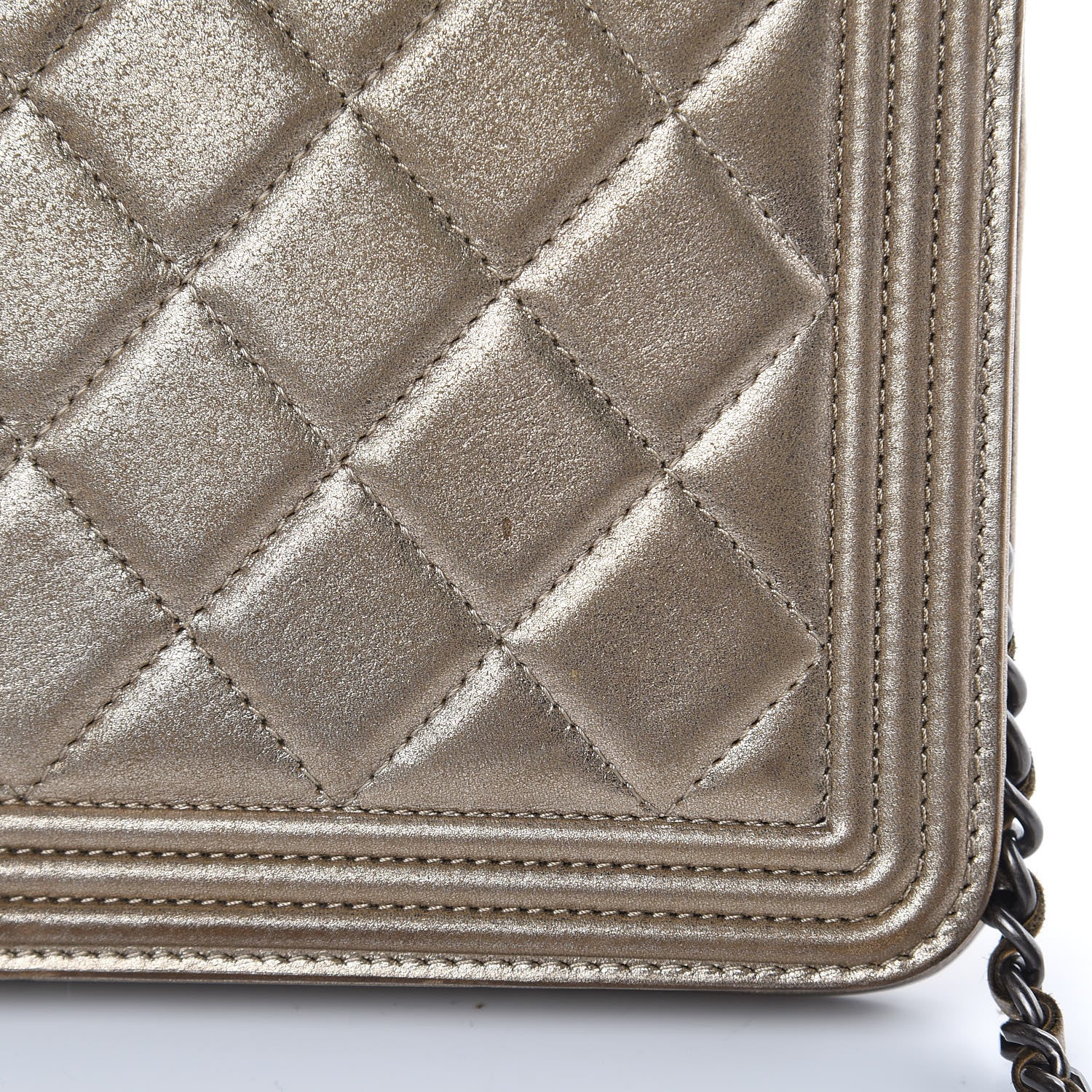Chanel Metallic Calfskin Quilted Boy Wallet On Chain WOC Gold 12 of 18