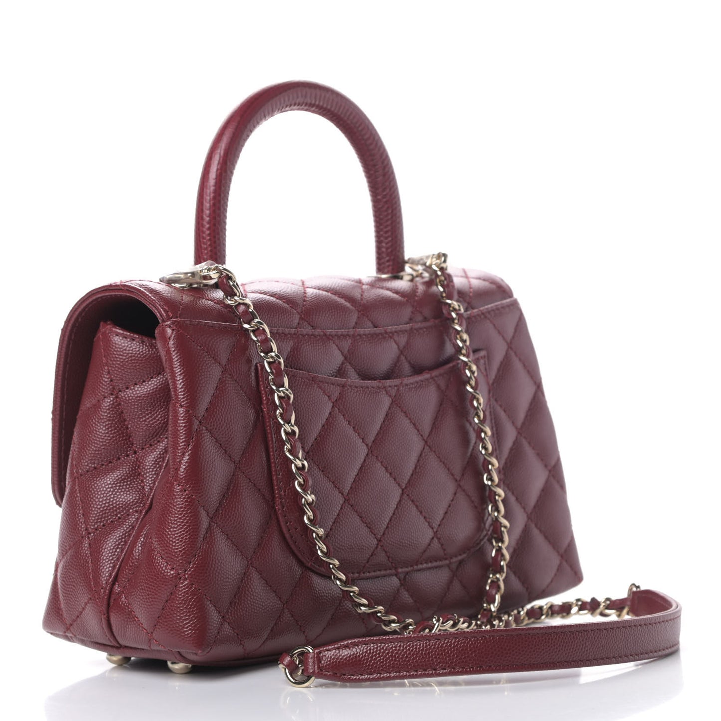 Caviar Lizard Quilted Mini Coco Handle Flap Red