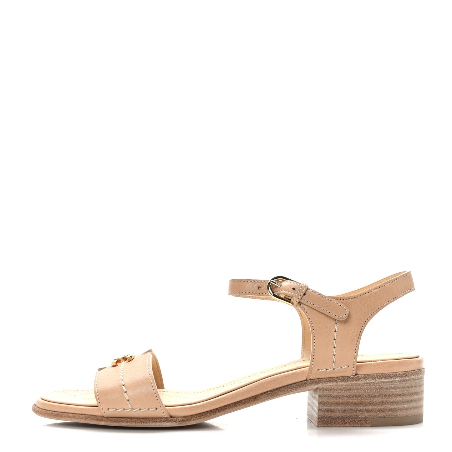 Calfskin CC Ankle Strap Sandals 37 Beige