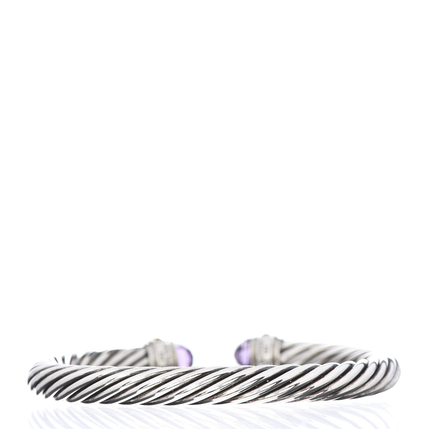 David Yurman Sterling Silver 14K Yellow Gold Amethyst 7mm Cable Classics Bracelet 3 of 7