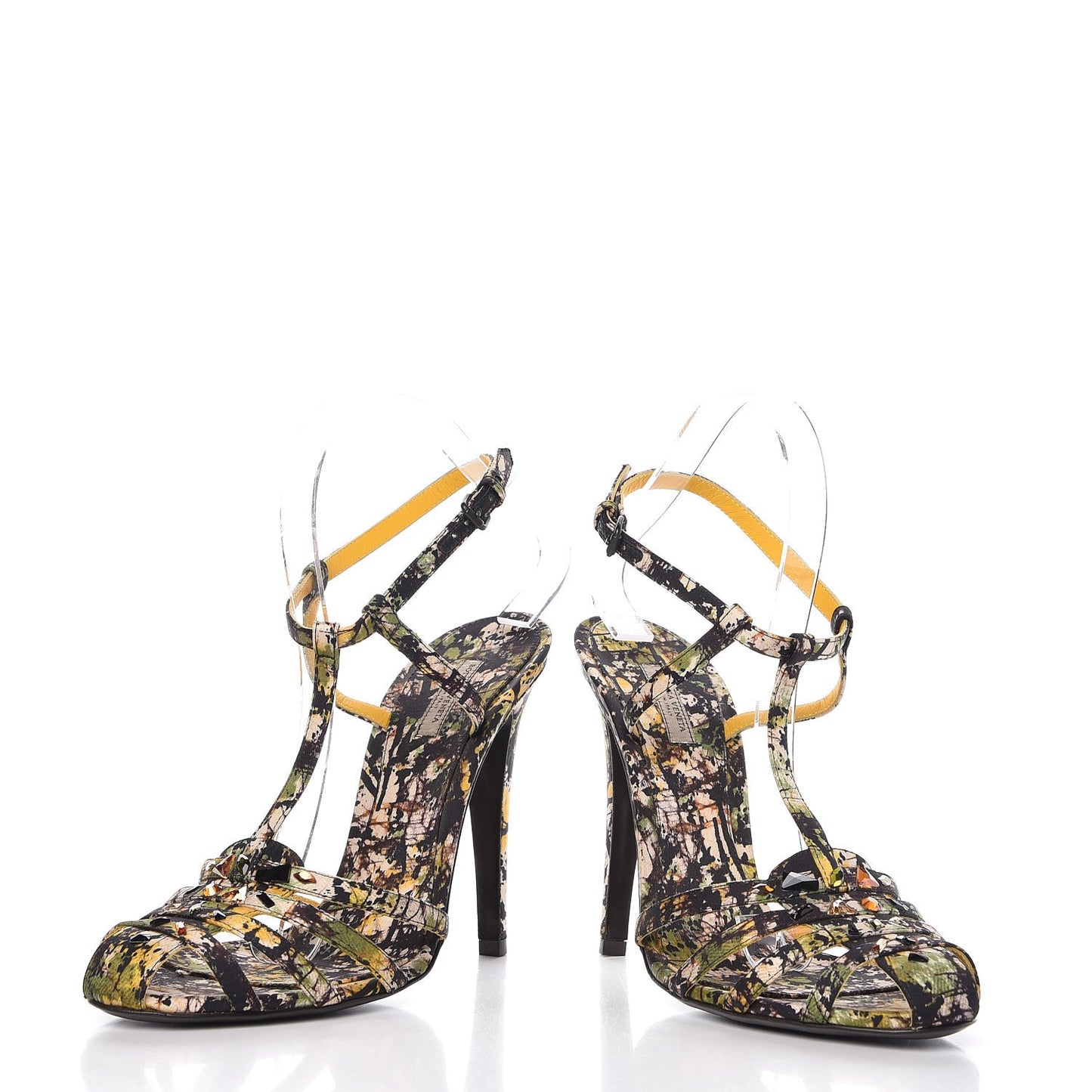 Satin Printed Crystal Embellished T-Strap Sandals 38.5 Multi