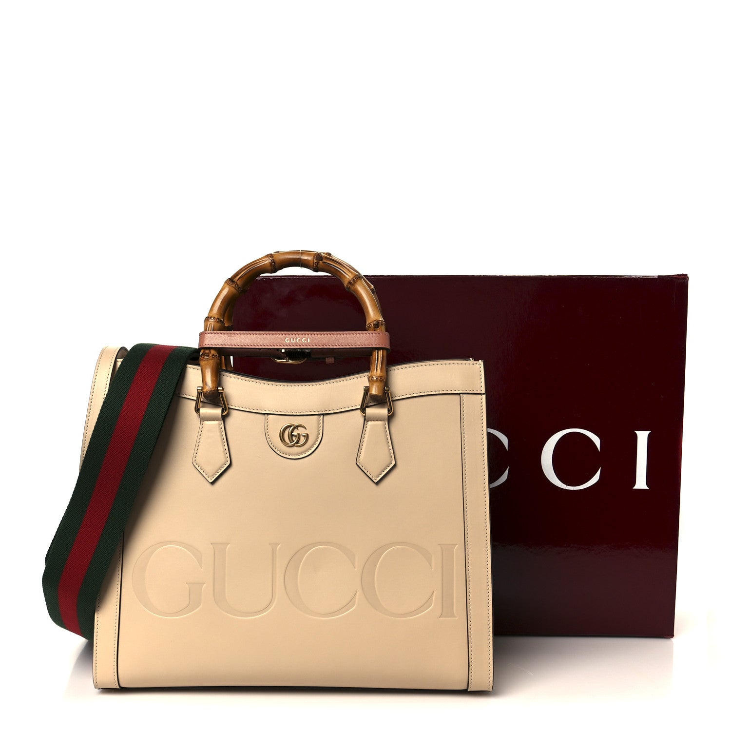 Gucci Charisma Calfskin Gucci Embossed Web Medium Diana Tote Bag Souffle Rose Phard 13 of 13