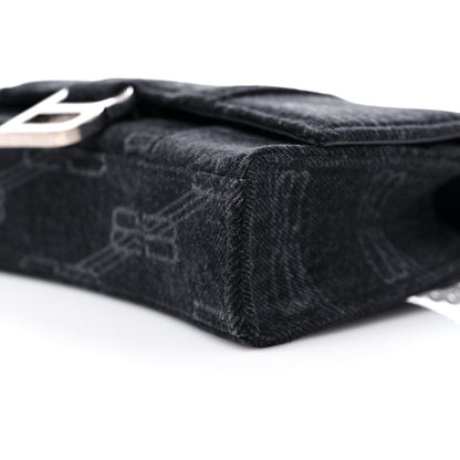 Balenciaga Denim BB Monogram Hourglass Chain Bag Black 7 of 9