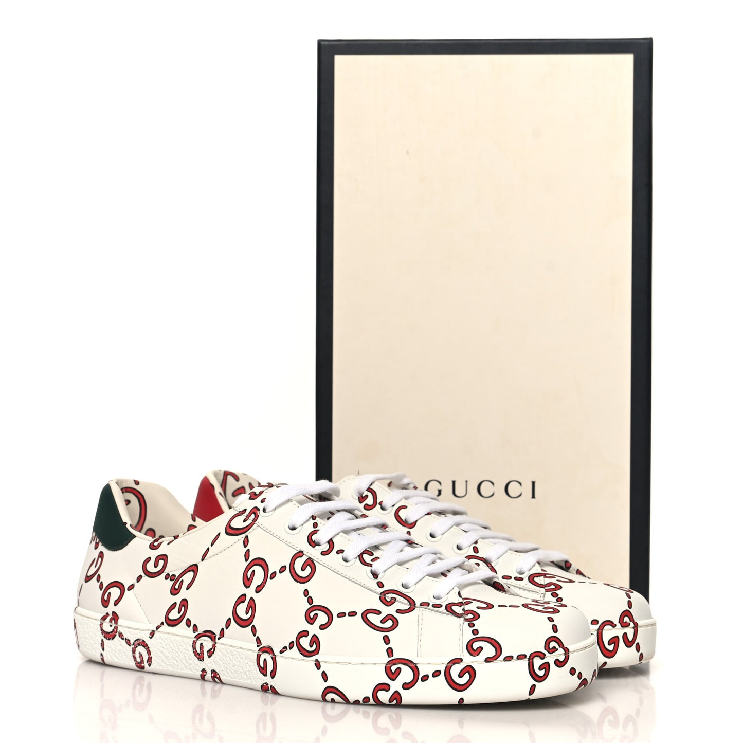 Calfskin GucciGhost Print Mens Ace Sneakers 11 White Hibiscus Red