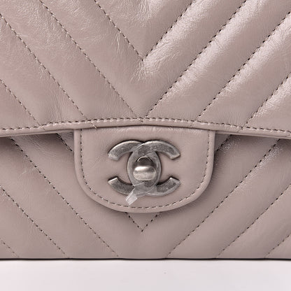 Chanel Iridescent Calfskin Chevron Quilted Medium Double Flap Grey 10 of 11