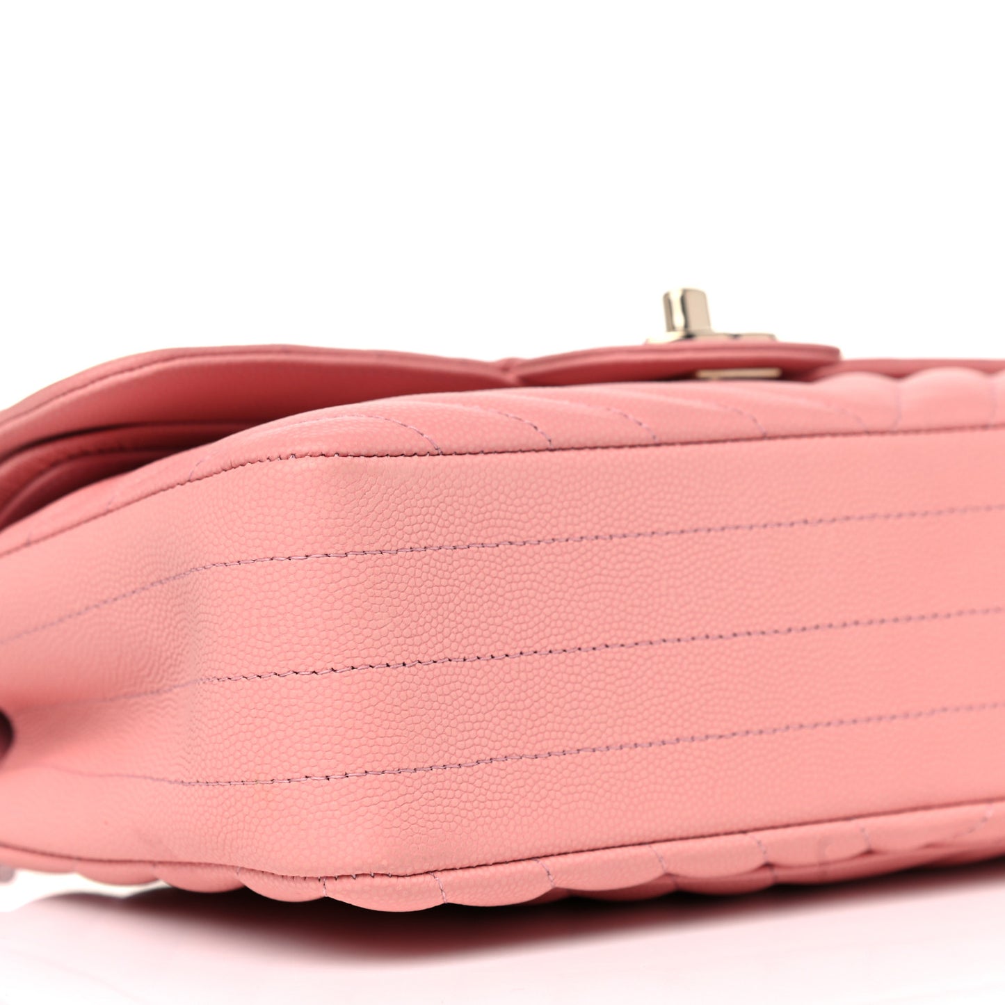 Caviar Chevron Quilted Small Double Flap Pink