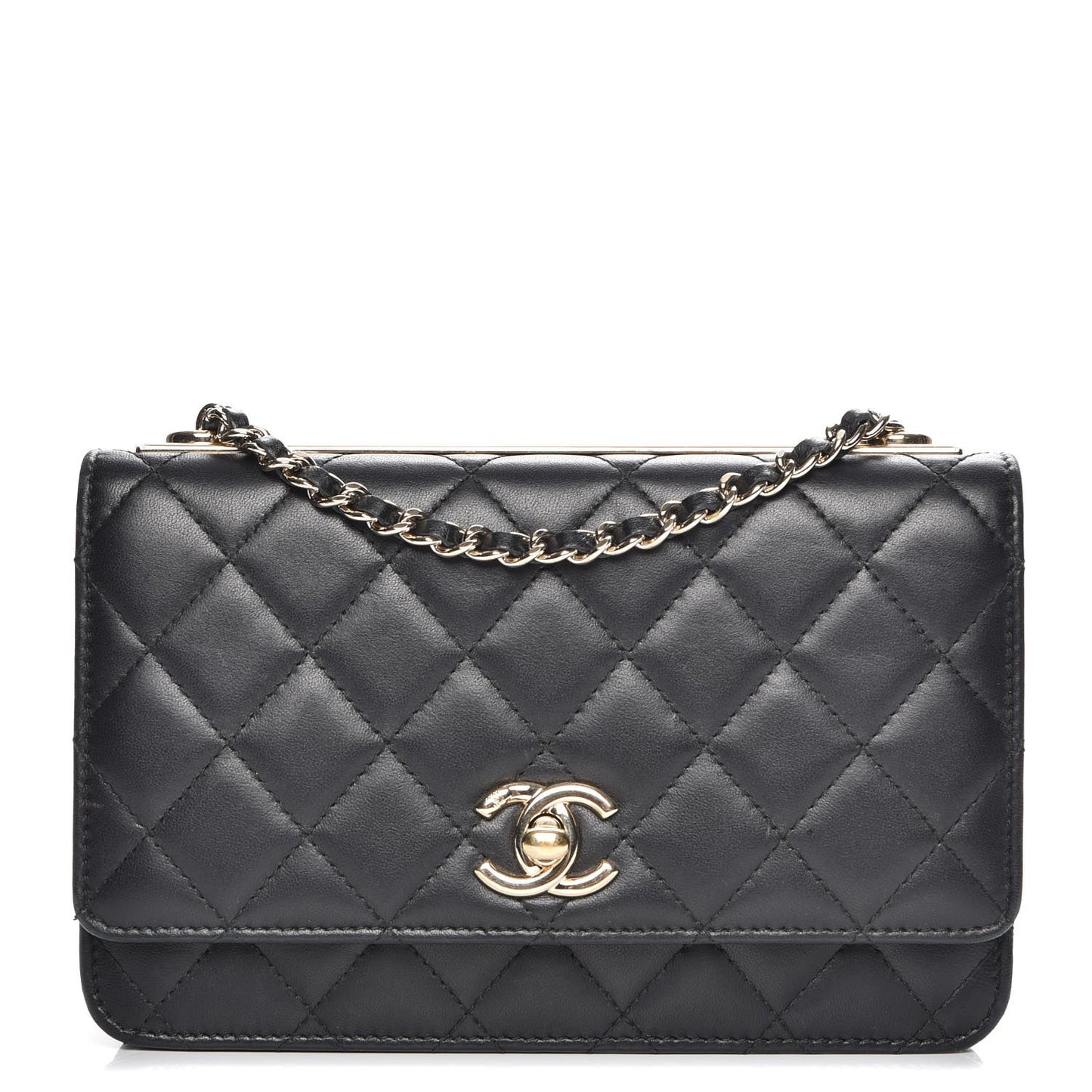 Lambskin Quilted Trendy CC Wallet On Chain WOC Black