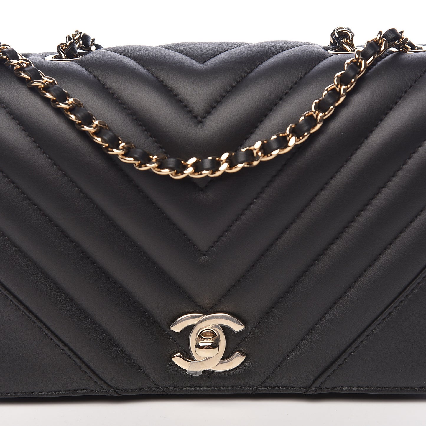 Calfskin Chevron Quilted Mini Statement Flap Black