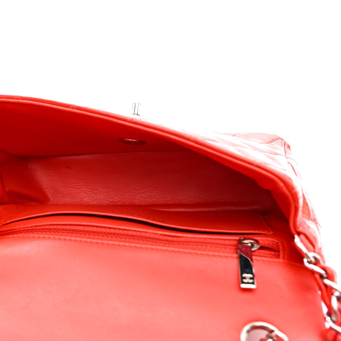 Patent Calfskin Quilted Mini Rectangular Flap Red