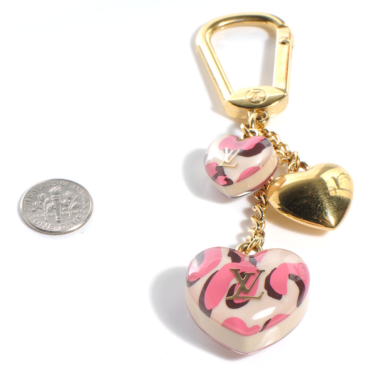 Leopard Heart Bag Charm Key Holder Blanc Corail