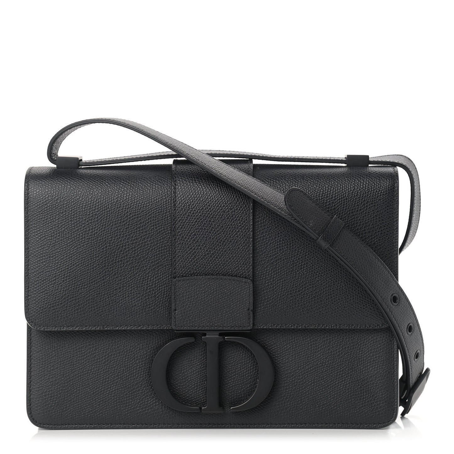 Ultra Matte Grained Calfskin 30 Montaigne Flap Bag Black
