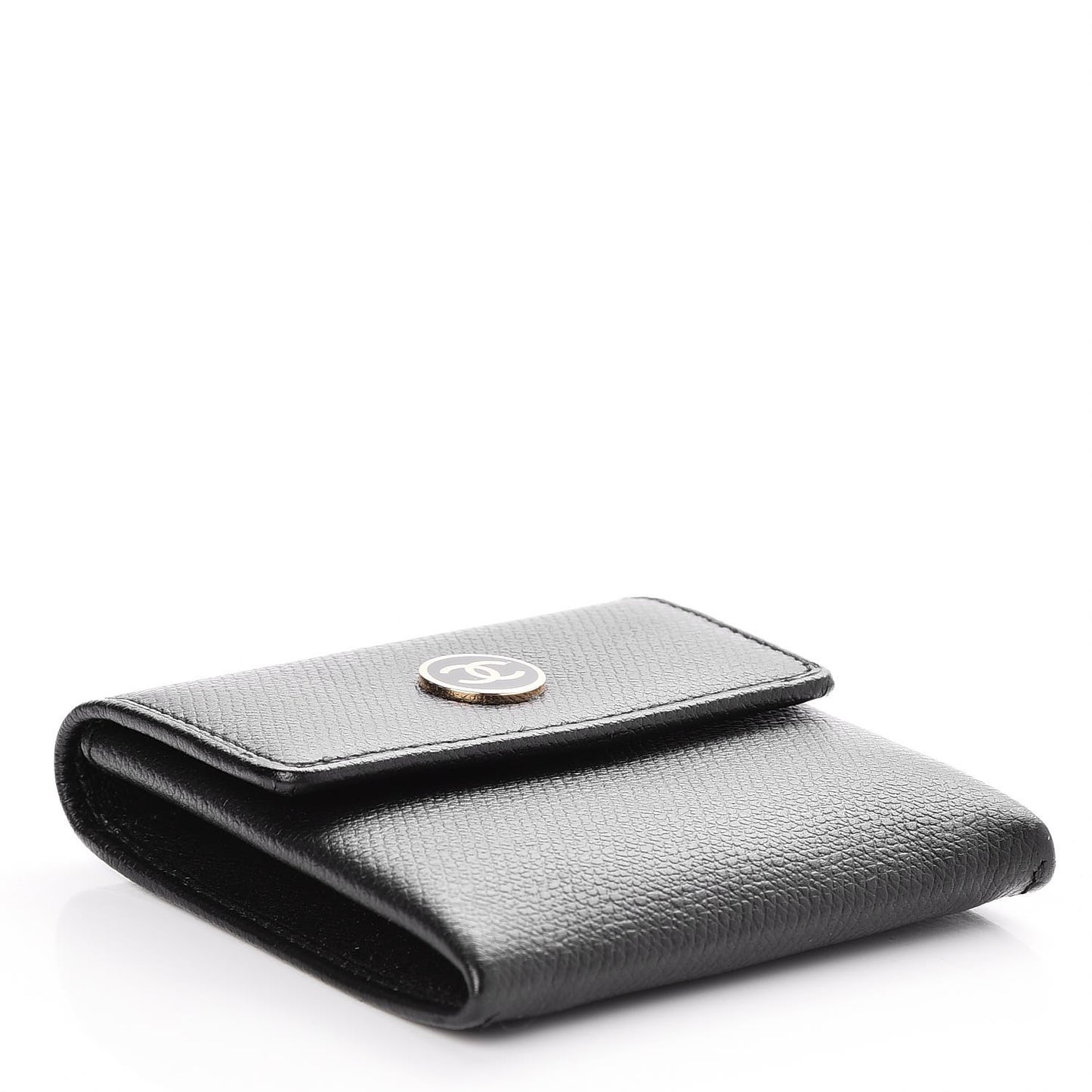 Grained Calfskin CC Button Flap Coin Wallet Black