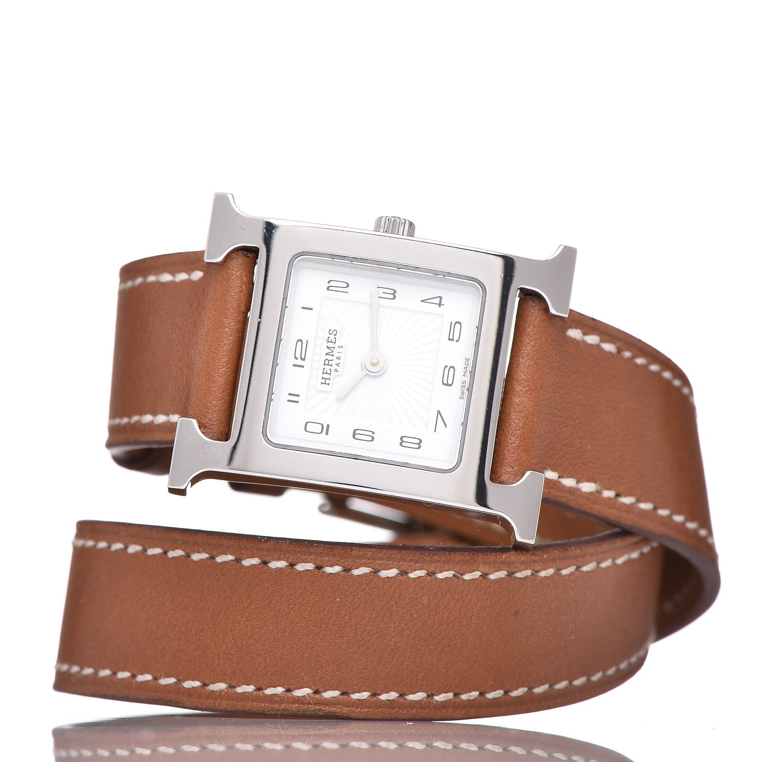 Hermes Stainless Steel Barenia 21mm Heure H Hour Double Tour Quartz Watch Fauve 3 of 9